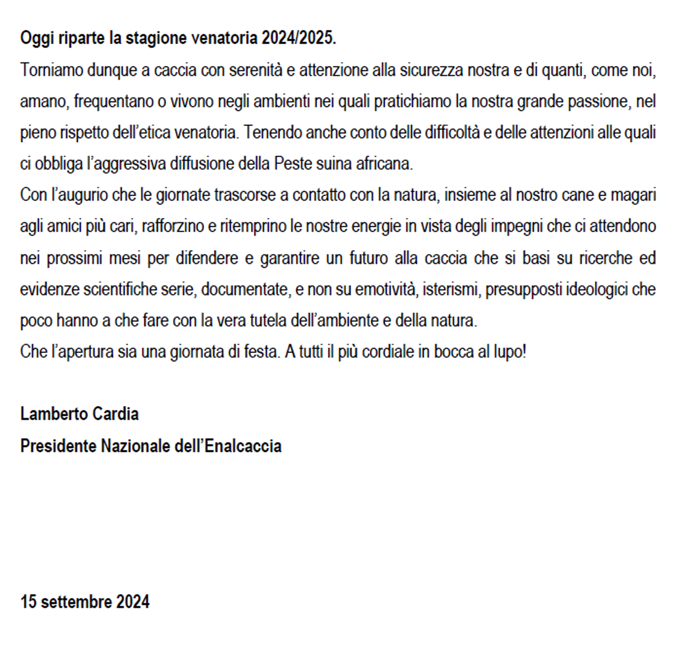 APERTURA 2024 – FINALMENTE SI TORNA A CACCIA! IL SALUTO DELL’ENALCACCIA